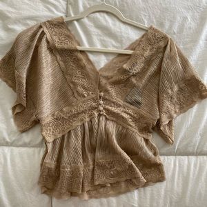 Sheer gold lace peplum top - forever 21